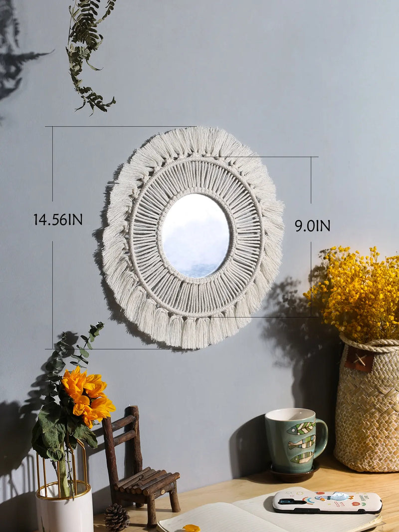 miroir décoratif boho en macramé pour décoration murale artisanale