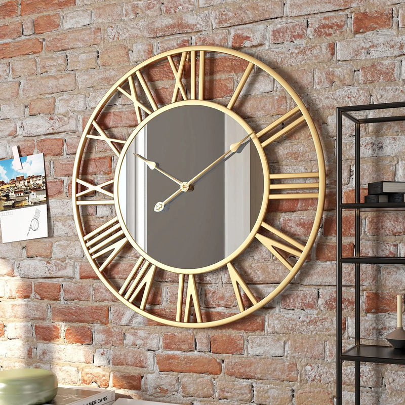 horloge murale moderne minimaliste en métal miroir créative et silencieuse