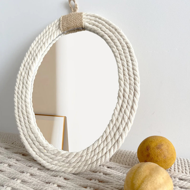 miroir ovale en corde style nautique avec frange en macramé