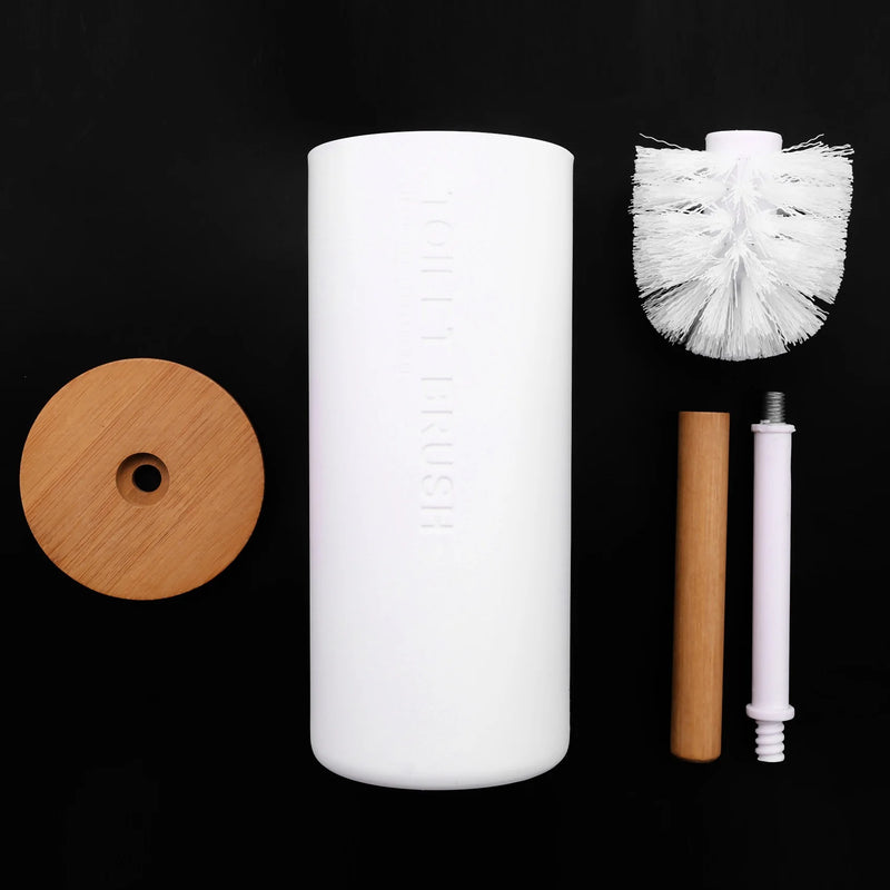 ensemble brosse toilette bambou avec support accessoires wc