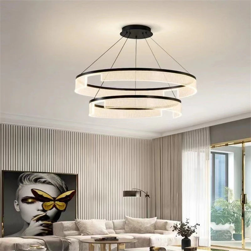 lustre à led circulaire en aluminium et acrylique pour intérieur décoratif