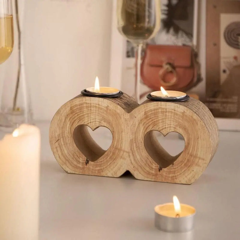 bougeoir romantique en bois en forme de cœur pour la saint-valentin