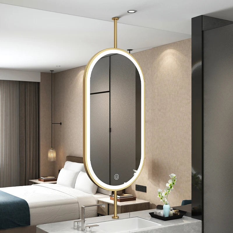 miroir ovale suspendu moderne avec éclairage led pour décoration intérieure