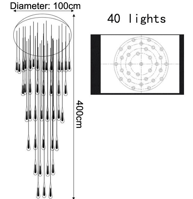 lustre goutte d'eau en cristal pour décoration intérieure