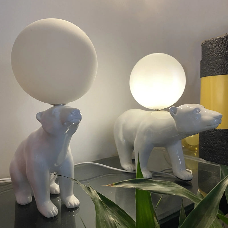 Nordic Design Resin Bear Table Lamp Led Desk Light with Glass Ball for Bedroom