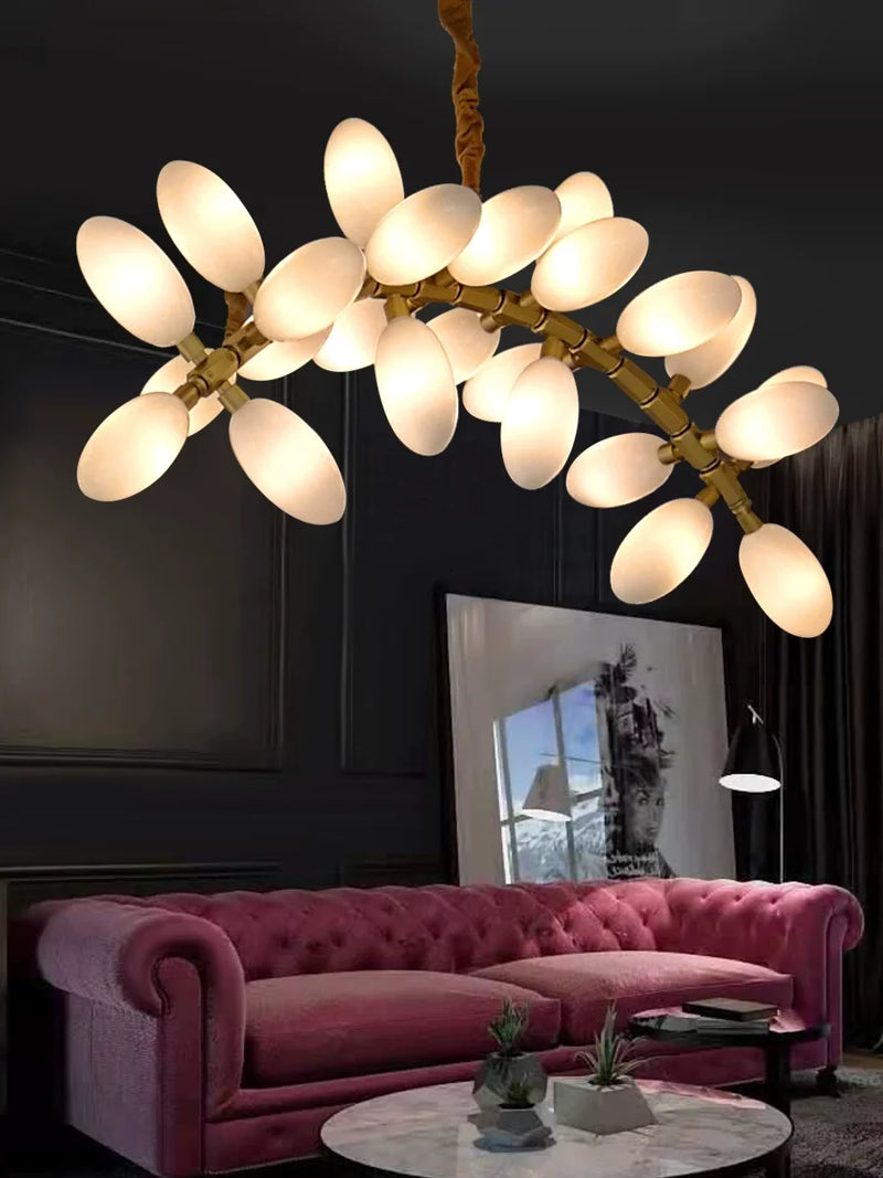 Modern Luxury  White Glass Grape Shaped Duplex Villa Chandelier, Living Room, Dining Room, Hotel Circular Decorative Chandelier