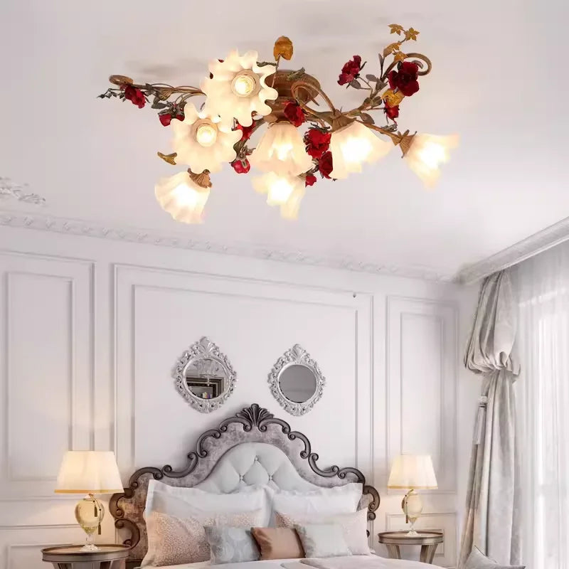 lustre led romantique rétro avec fleurs pour éclairage chaud