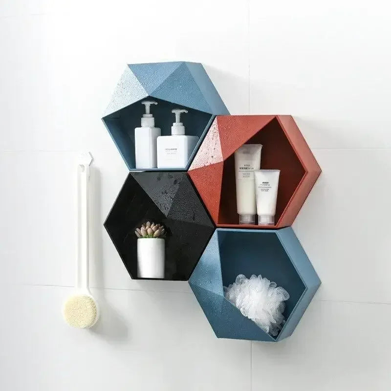 support mural en bois hexagonal pour livres et décorations