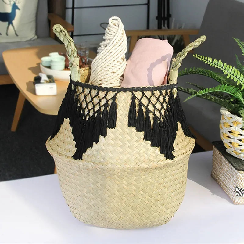 panier de rangement en jonc de mer pour linge jouets fleurs et décoration