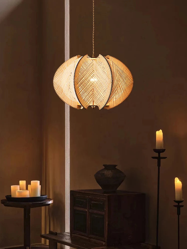 lustre moderne en corde de chanvre japonais pour décoration intérieure