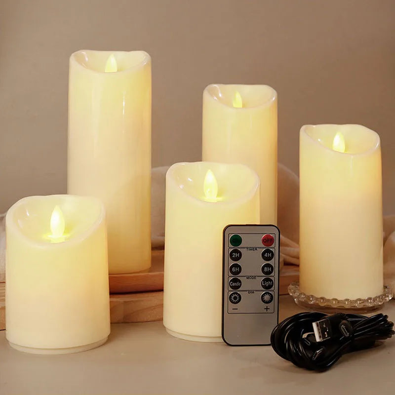 bougie pilier led rechargeable à distance avec minuterie et ambiance festive