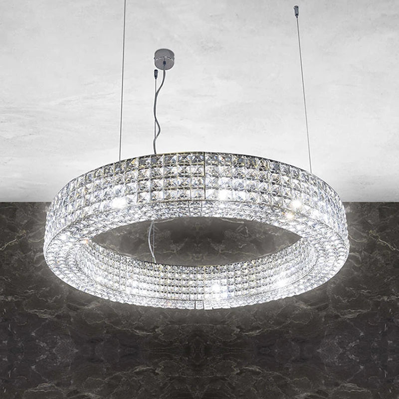 Lumière moderne luxe doré rond plafond lustre en cristal salon intérieur créatif anneau lumière LED lumineuse lustre