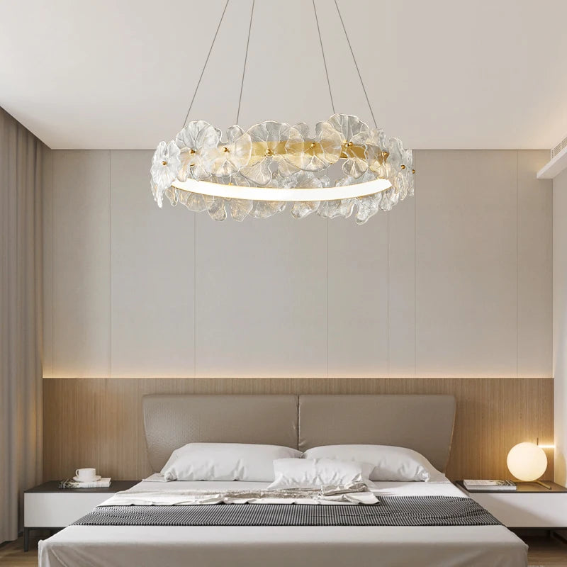 suspension en cuivre avec luminaire en verre artistique haut de gamme