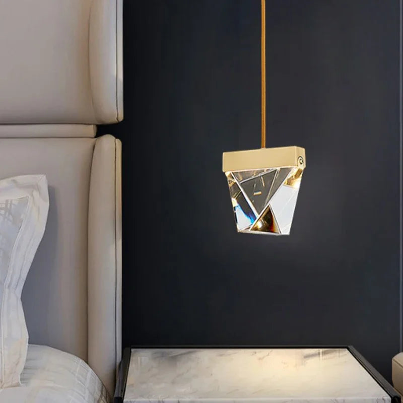 Lamp Gold Mini Pendant Light Bedside Table ,Modern Pendant Light In Kitchen Island, Color Changing Crystal Hanging Lamp For Be