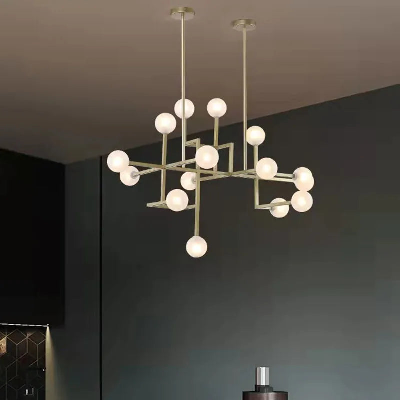 Nouvelles LED lustres hôtel Hall Foyer salle à manger lampe suspendue or noir métal éclairage moderne 15 verre blanc G9 ampoule Art déco