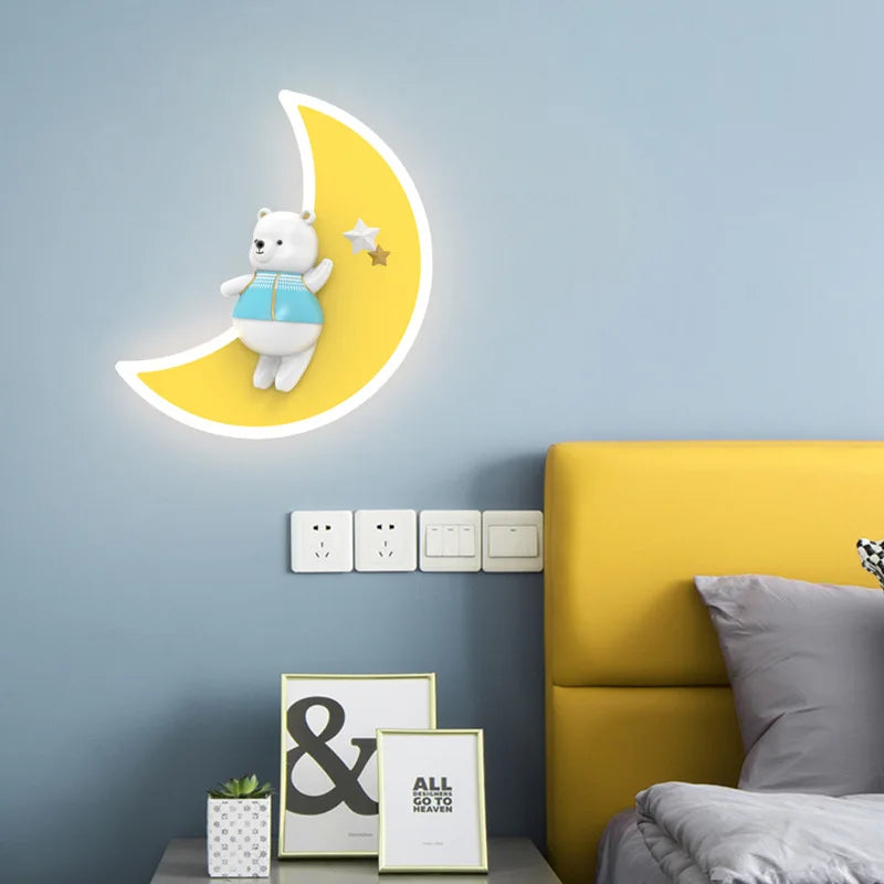 applique murale ours blanc lampe lune pour chambre enfant