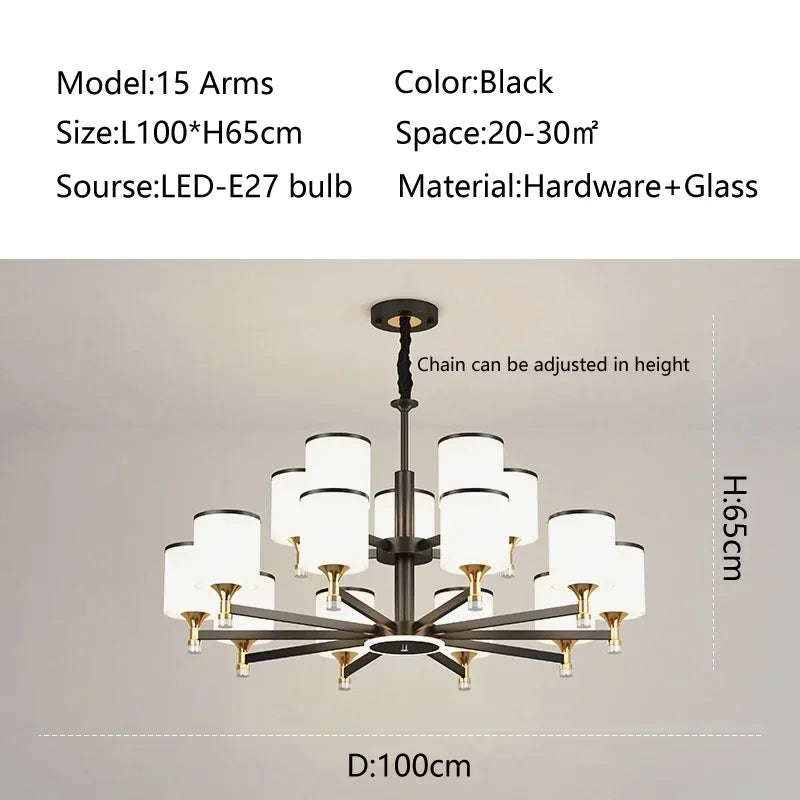 suspension moderne en verre doré et noir pour intérieur élégant