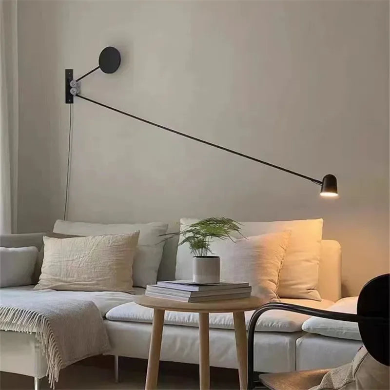 Swing Arm Wall Lamp Adjustable Long Pole Sconce Light for Reading Living Room Bedroom