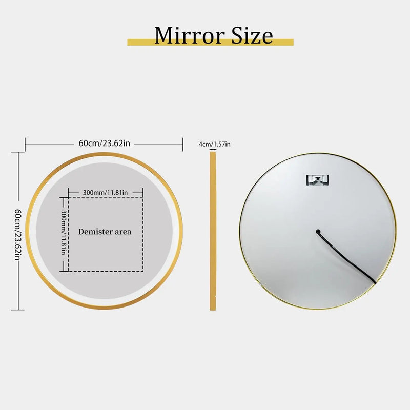 miroir rond éclairé avec cadre doré et fonction mémoire