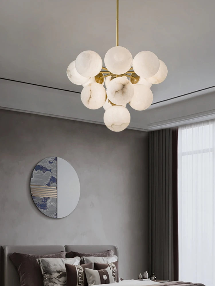 lustre tout en cuivre minimaliste et créatif rond en marbre