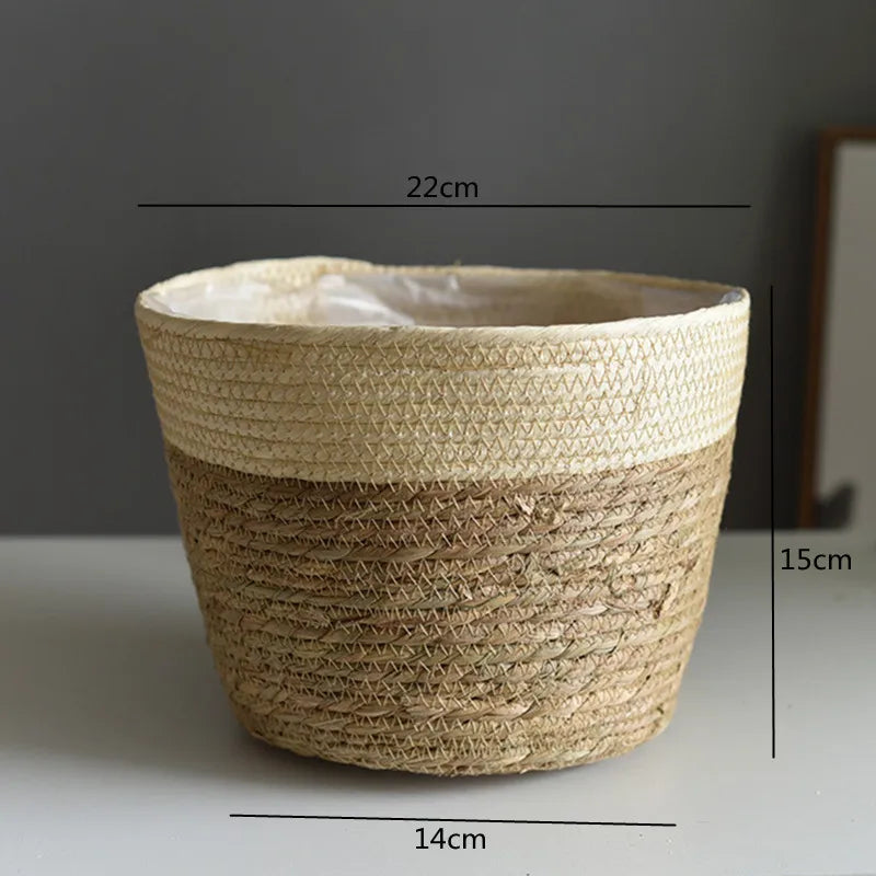 panier en paille pour plantes d'intérieur et d'extérieur