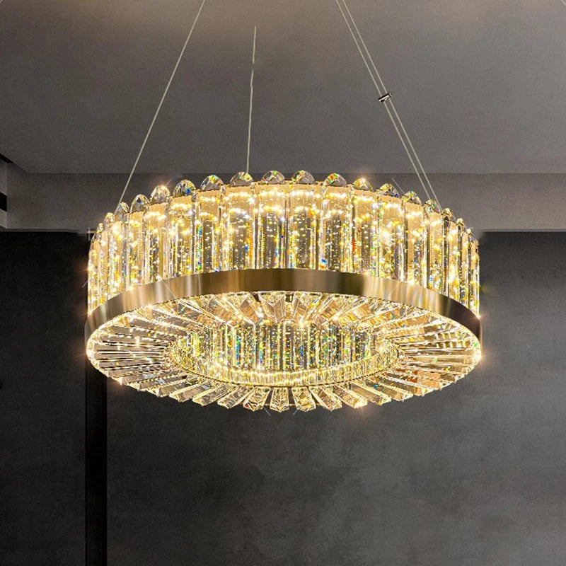 lustre moderne en cristal avec lampes led suspendues luxueuses