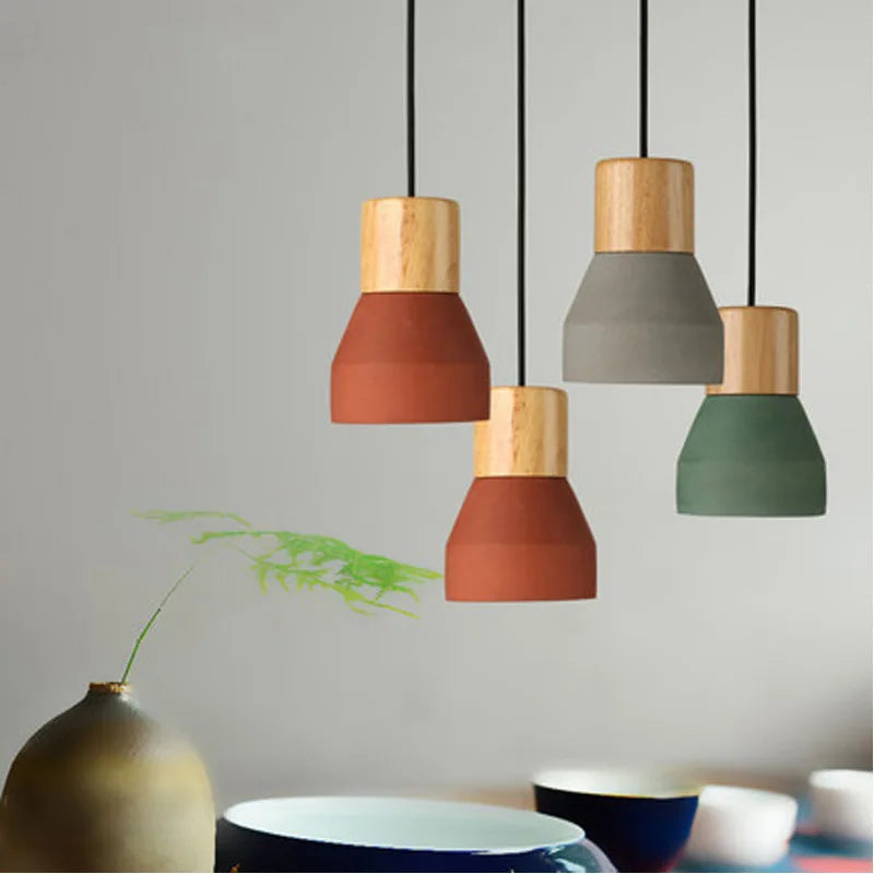 lampe led suspendue style nordique vintage en béton et bois