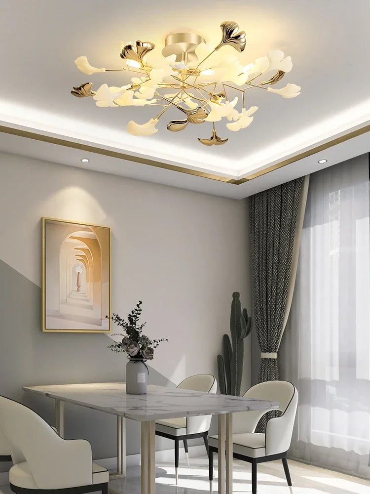 Living Room Ceiling Lamp Post-modern Designer Gingko Leaf Restaurant Bedroom Ceiling Lights Hotel Art LED Decor Lighting Fixture