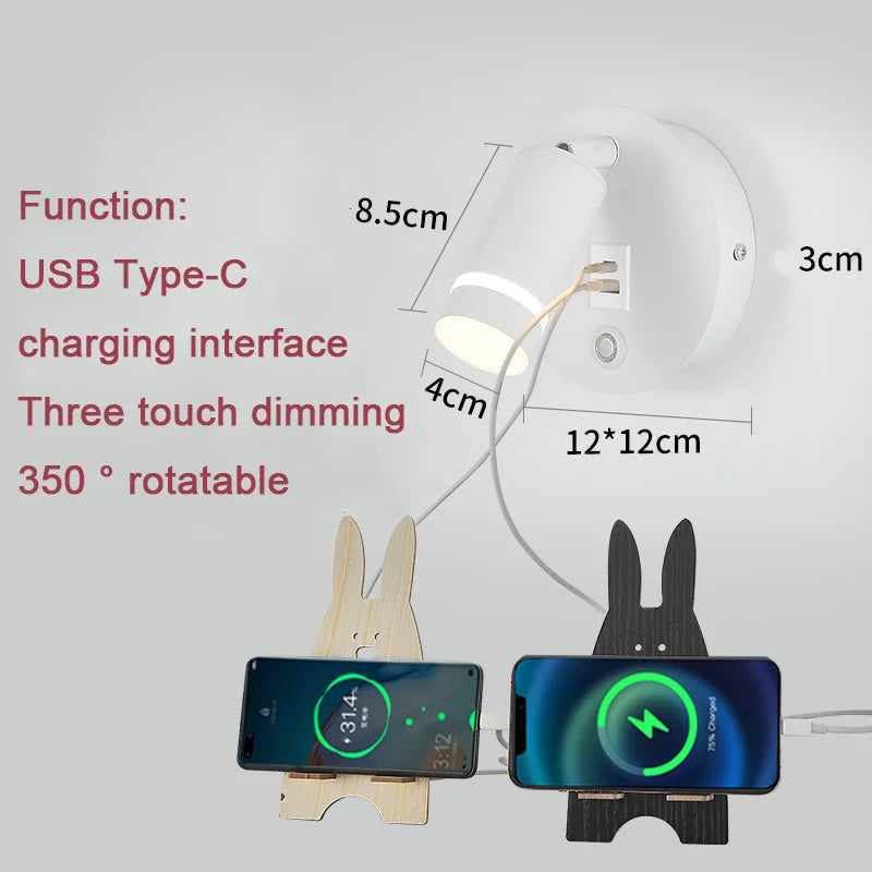 lampe de lecture led rotative avec port usb et interrupteur type-c