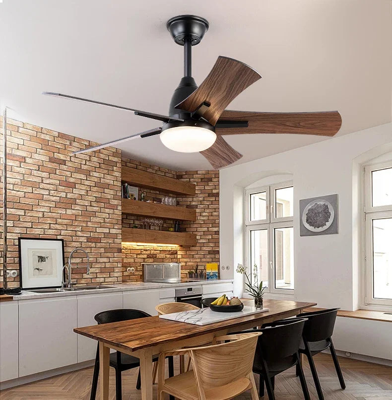 ventilateur de plafond moderne en bois avec télécommande et lumière