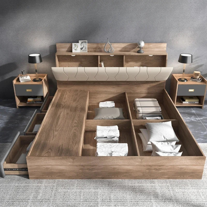 cadre de lit king size en bois moderne avec rangement