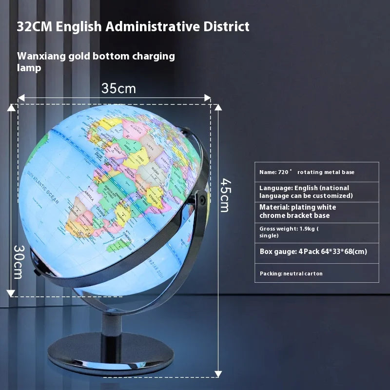 globe terrestre rotatif éducatif lumineux en anglais pour géographie