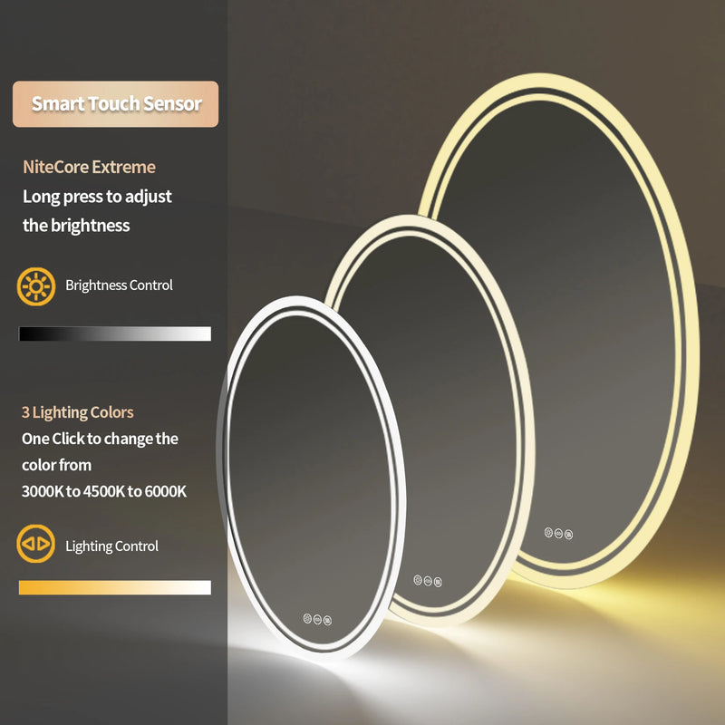 miroir oval lumineux avec fonction antibuée et éclairage ajustable