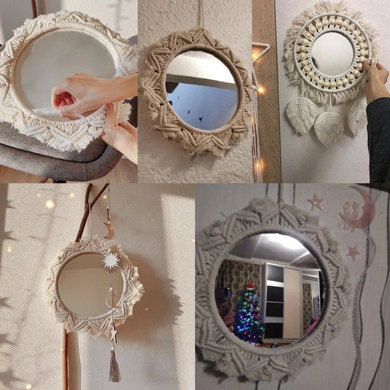 miroir décoratif boho en macramé pour décoration murale artisanale