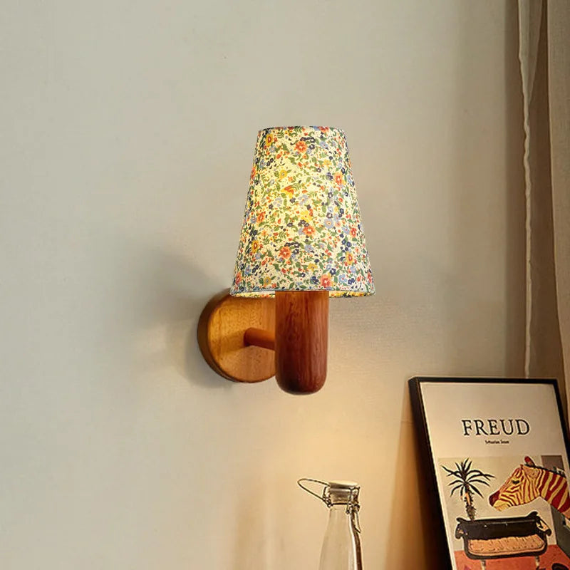 Nordic Retro Mushroom Wall Lamp with EU/US Plug, Wooden Bedroom Bedside Light, Living Room, Corridor LED Decorative Light