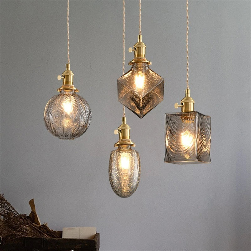 lustre vintage edison avec ombre en verre cristal pour bar loft