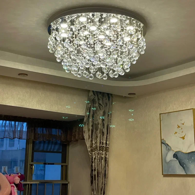 lustre à led avec boules de cristal pour intérieur moderne