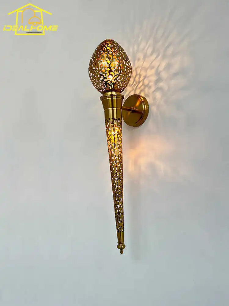 applique murale marocaine sculptée torche exotique à led pour intérieur