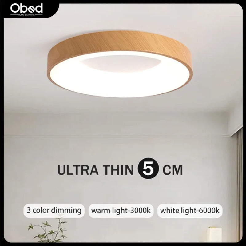 plafonnier led moderne circulaire grain de bois ultra-mince décoratif