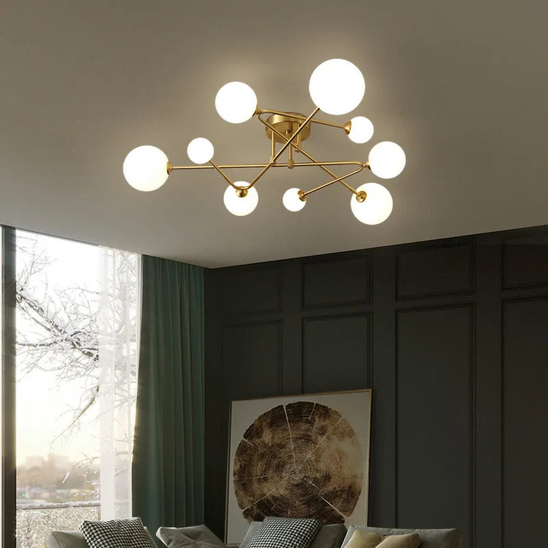 2024 Modern Golden LED Chandelier For Living Room Bedroom Nordic Luxury Glass Ball Ceiling Hanging Lamp