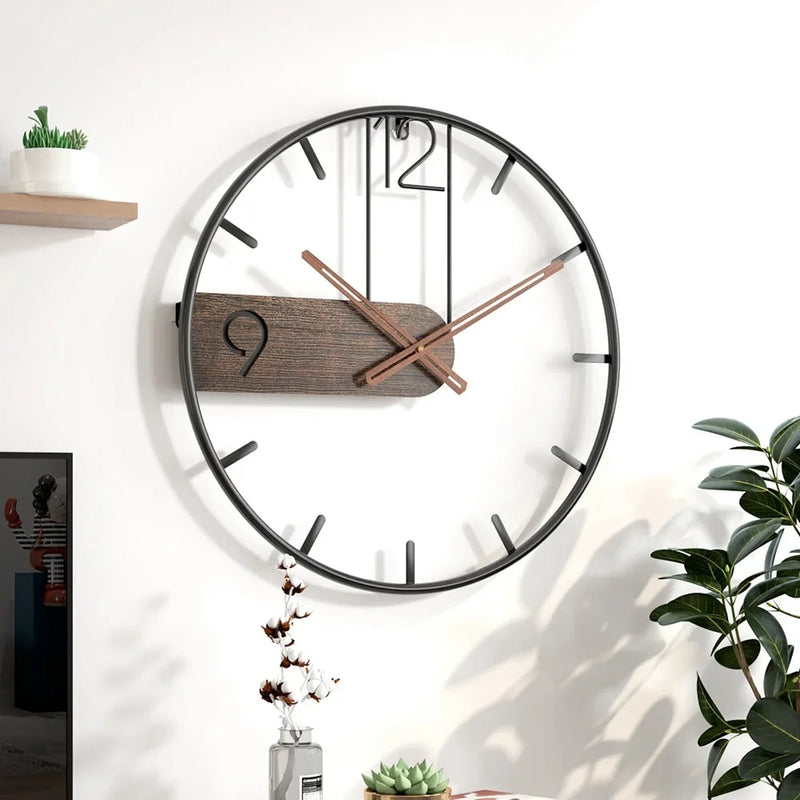 horloge murale nordique ronde en métal pour décoration moderne