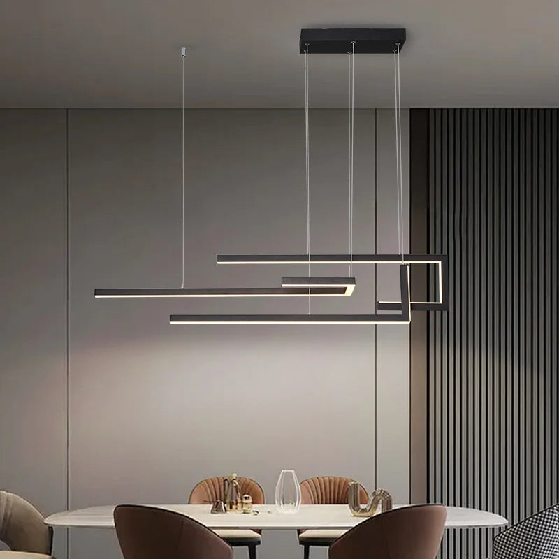 Nordic minimalist LED chandeliers, kitchen and restaurant chandeliers, modern rectangular decorative indoor lighting fixtures