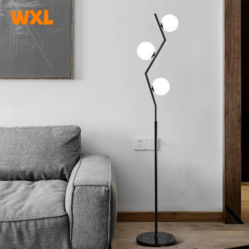 lampadaire led moderne en fer et verre nordique pour décoration intérieure