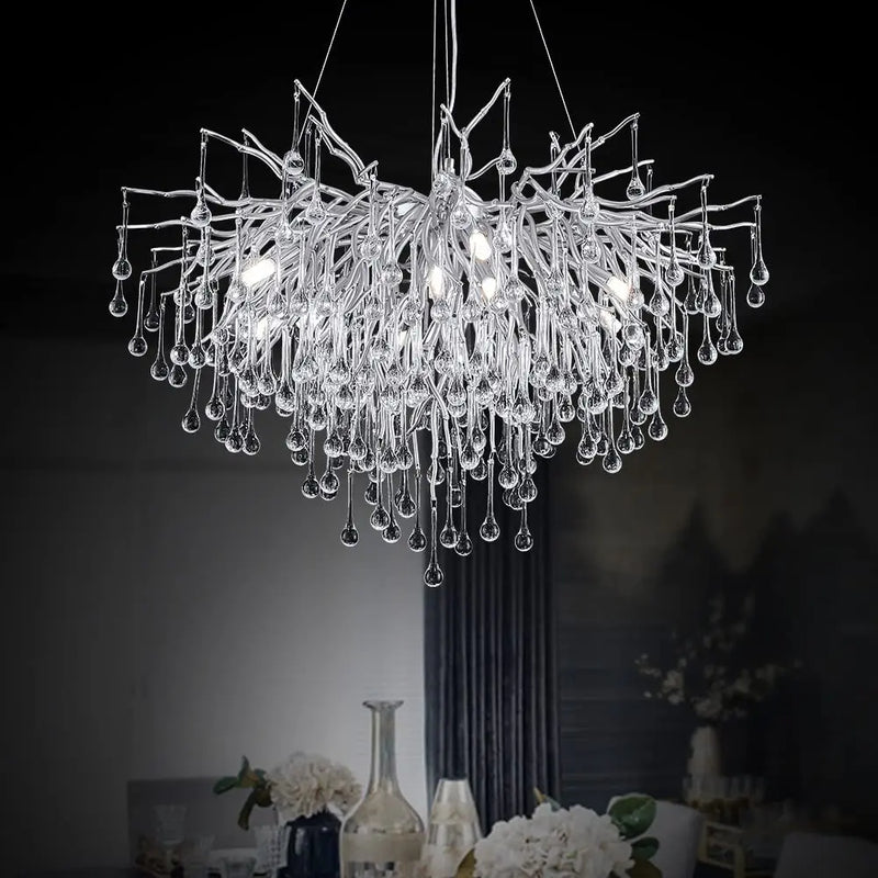 lustre moderne cristal goutte de pluie design élégant pour intérieur décoratif