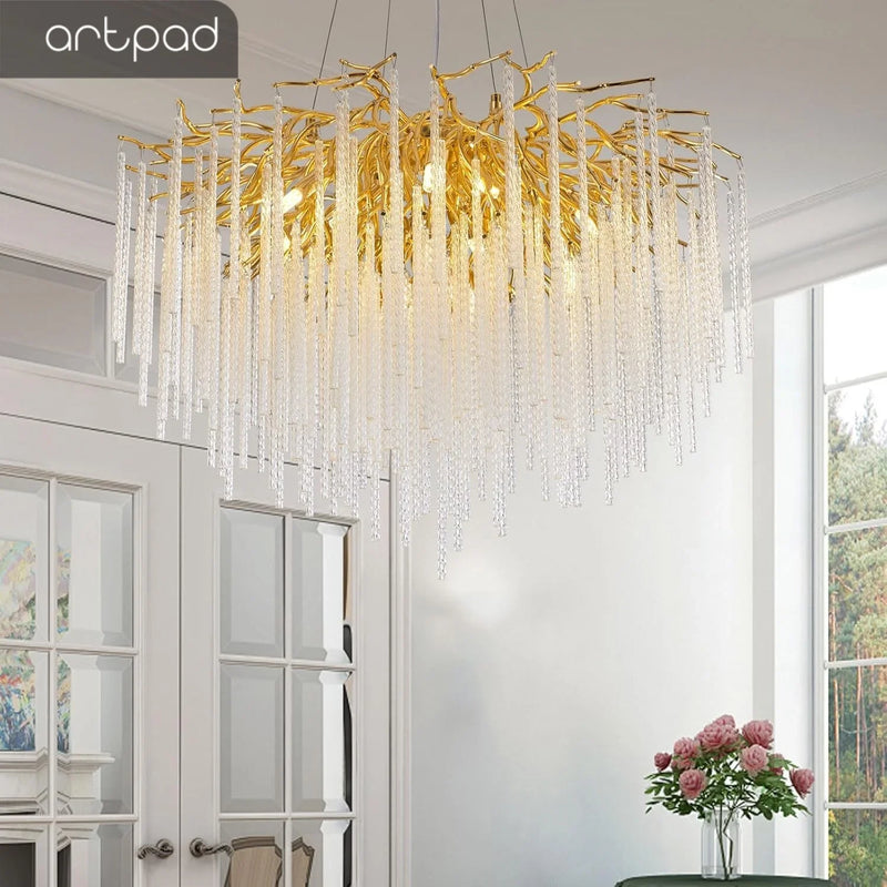 lustre suspendu en cristal doré design moderne pour intérieur élégant