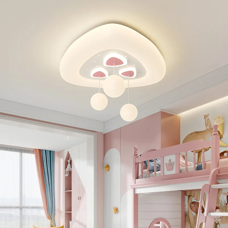 Full Spectrum Pink White Cloud Ceiling Lamps with Hanging Ball AC220V Nursery School Children Bedroom Kids Room Chandelier Light