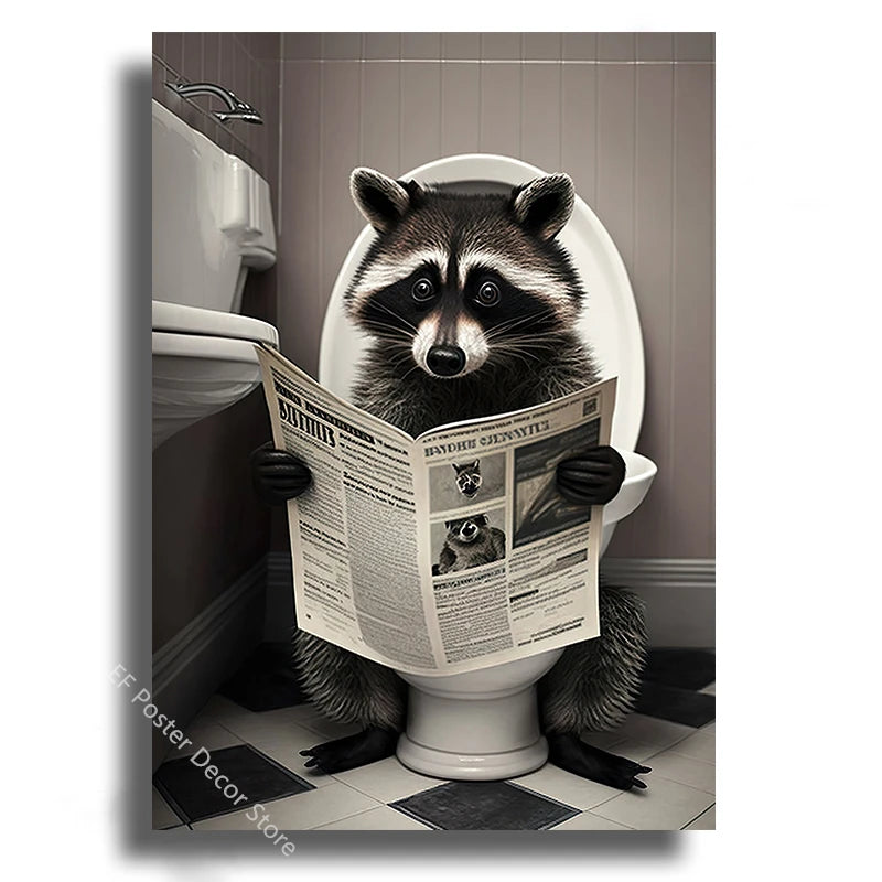 Tableau affiche humoristique d'un animal sur les toilettes