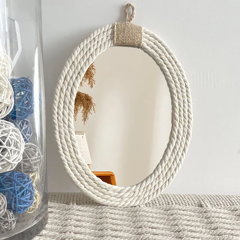 miroir ovale en corde style nautique avec frange en macramé