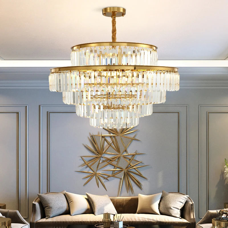 lustre moderne en cristal doré pour éclairage décoratif intérieur