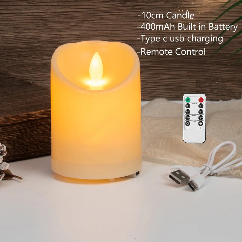 bougie pilier led rechargeable à distance avec minuterie et ambiance festive